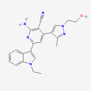 molecular formula C22H22N6O B5484174 2-amino-6-(1-ethyl-1H-indol-3-yl)-4-[1-(2-hydroxyethyl)-3-methyl-1H-pyrazol-4-yl]nicotinonitrile 