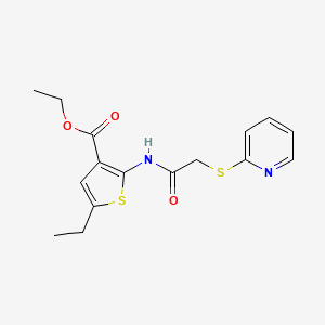 molecular formula C16H18N2O3S2 B5484480 ethyl 5-ethyl-2-{[(2-pyridinylthio)acetyl]amino}-3-thiophenecarboxylate 