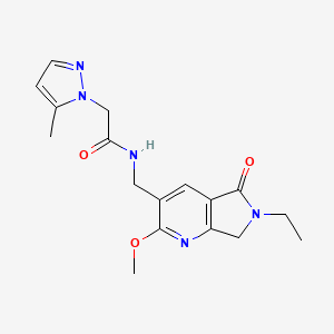 molecular formula C17H21N5O3 B5484754 N-[(6-ethyl-2-methoxy-5-oxo-6,7-dihydro-5H-pyrrolo[3,4-b]pyridin-3-yl)methyl]-2-(5-methyl-1H-pyrazol-1-yl)acetamide 