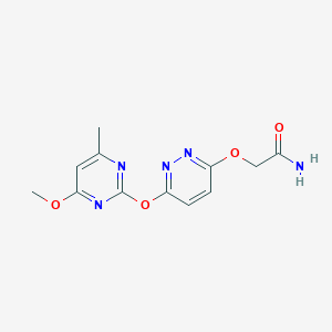 molecular formula C12H13N5O4 B5484889 2-({6-[(4-methoxy-6-methyl-2-pyrimidinyl)oxy]-3-pyridazinyl}oxy)acetamide 