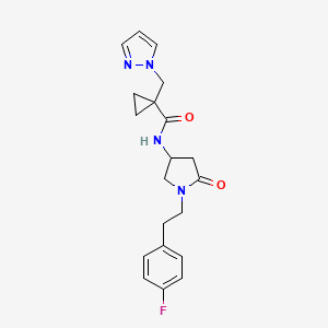 molecular formula C20H23FN4O2 B5485115 N-{1-[2-(4-fluorophenyl)ethyl]-5-oxopyrrolidin-3-yl}-1-(1H-pyrazol-1-ylmethyl)cyclopropanecarboxamide 