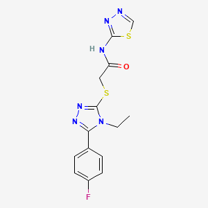 molecular formula C14H13FN6OS2 B5485176 2-{[4-ethyl-5-(4-fluorophenyl)-4H-1,2,4-triazol-3-yl]thio}-N-1,3,4-thiadiazol-2-ylacetamide 