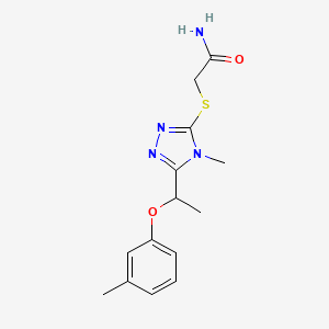 molecular formula C14H18N4O2S B5485628 2-({4-methyl-5-[1-(3-methylphenoxy)ethyl]-4H-1,2,4-triazol-3-yl}thio)acetamide 