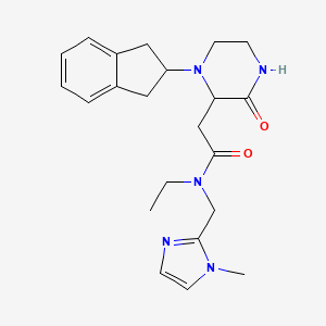 molecular formula C22H29N5O2 B5486142 2-[1-(2,3-dihydro-1H-inden-2-yl)-3-oxo-2-piperazinyl]-N-ethyl-N-[(1-methyl-1H-imidazol-2-yl)methyl]acetamide 