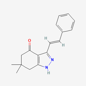 molecular formula C17H18N2O B5486434 6,6-dimethyl-3-(2-phenylvinyl)-1,5,6,7-tetrahydro-4H-indazol-4-one 