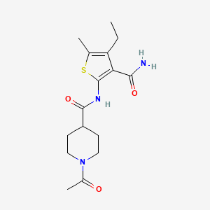molecular formula C16H23N3O3S B5486683 1-acetyl-N-[3-(aminocarbonyl)-4-ethyl-5-methyl-2-thienyl]-4-piperidinecarboxamide 
