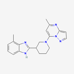 molecular formula C20H22N6 B5486806 5-methyl-7-[3-(4-methyl-1H-benzimidazol-2-yl)-1-piperidinyl]pyrazolo[1,5-a]pyrimidine 