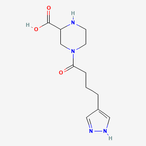 molecular formula C12H18N4O3 B5486840 4-[4-(1H-pyrazol-4-yl)butanoyl]piperazine-2-carboxylic acid 