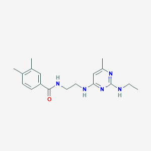 molecular formula C18H25N5O B5486922 N-(2-{[2-(ethylamino)-6-methyl-4-pyrimidinyl]amino}ethyl)-3,4-dimethylbenzamide 