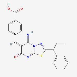 molecular formula C22H18N4O3S B5487561 4-{[5-imino-7-oxo-2-(1-phenylpropyl)-5H-[1,3,4]thiadiazolo[3,2-a]pyrimidin-6(7H)-ylidene]methyl}benzoic acid 