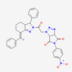 molecular formula C32H27N7O5 B5487611 1-[2-(7-benzylidene-3-phenyl-3,3a,4,5,6,7-hexahydro-2H-indazol-2-yl)-2-oxoethyl]-5-(4-nitrophenyl)-3a,6a-dihydropyrrolo[3,4-d][1,2,3]triazole-4,6(1H,5H)-dione 