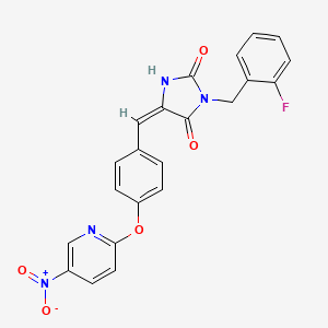 molecular formula C22H15FN4O5 B5488180 3-(2-fluorobenzyl)-5-{4-[(5-nitro-2-pyridinyl)oxy]benzylidene}-2,4-imidazolidinedione 