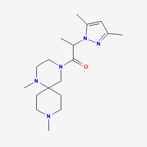 molecular formula C18H31N5O B5488502 4-[2-(3,5-dimethyl-1H-pyrazol-1-yl)propanoyl]-1,9-dimethyl-1,4,9-triazaspiro[5.5]undecane 