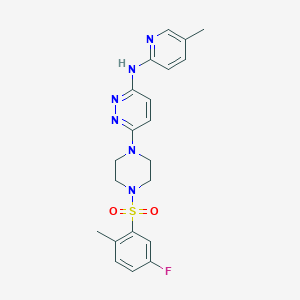 molecular formula C21H23FN6O2S B5488515 6-{4-[(5-fluoro-2-methylphenyl)sulfonyl]-1-piperazinyl}-N-(5-methyl-2-pyridinyl)-3-pyridazinamine 