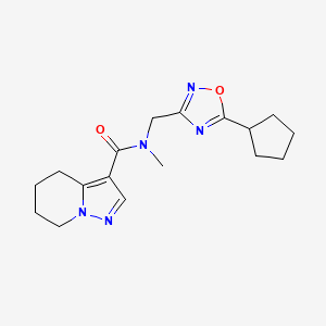 molecular formula C17H23N5O2 B5488541 N-[(5-cyclopentyl-1,2,4-oxadiazol-3-yl)methyl]-N-methyl-4,5,6,7-tetrahydropyrazolo[1,5-a]pyridine-3-carboxamide 
