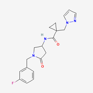 molecular formula C19H21FN4O2 B5488555 N-[1-(3-fluorobenzyl)-5-oxopyrrolidin-3-yl]-1-(1H-pyrazol-1-ylmethyl)cyclopropanecarboxamide 