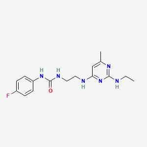 molecular formula C16H21FN6O B5488560 N-(2-{[2-(ethylamino)-6-methyl-4-pyrimidinyl]amino}ethyl)-N'-(4-fluorophenyl)urea 