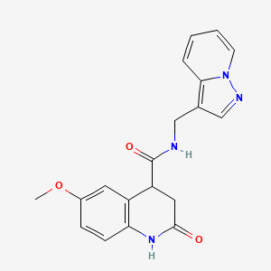 molecular formula C19H18N4O3 B5488706 6-methoxy-2-oxo-N-(pyrazolo[1,5-a]pyridin-3-ylmethyl)-1,2,3,4-tetrahydroquinoline-4-carboxamide 