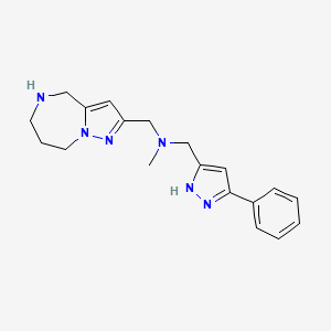 molecular formula C19H24N6 B5488932 N-methyl-1-(3-phenyl-1H-pyrazol-5-yl)-N-(5,6,7,8-tetrahydro-4H-pyrazolo[1,5-a][1,4]diazepin-2-ylmethyl)methanamine 