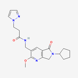 molecular formula C20H25N5O3 B5489078 N-[(6-cyclopentyl-2-methoxy-5-oxo-6,7-dihydro-5H-pyrrolo[3,4-b]pyridin-3-yl)methyl]-3-(1H-pyrazol-1-yl)propanamide 
