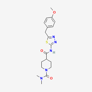 molecular formula C19H25N5O3S B5489248 N~4~-[5-(4-methoxybenzyl)-1,3,4-thiadiazol-2-yl]-N~1~,N~1~-dimethyl-1,4-piperidinedicarboxamide 