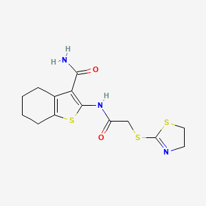 molecular formula C14H17N3O2S3 B5489320 2-{[(4,5-dihydro-1,3-thiazol-2-ylthio)acetyl]amino}-4,5,6,7-tetrahydro-1-benzothiophene-3-carboxamide 