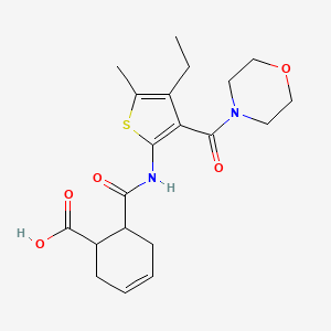 molecular formula C20H26N2O5S B5489406 6-({[4-ethyl-5-methyl-3-(4-morpholinylcarbonyl)-2-thienyl]amino}carbonyl)-3-cyclohexene-1-carboxylic acid 