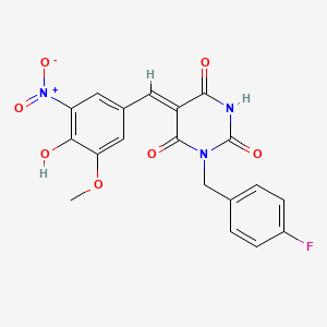molecular formula C19H14FN3O7 B5489448 1-(4-fluorobenzyl)-5-(4-hydroxy-3-methoxy-5-nitrobenzylidene)-2,4,6(1H,3H,5H)-pyrimidinetrione 