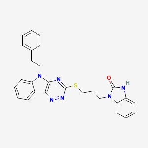 molecular formula C27H24N6OS B5489467 1-(3-{[5-(2-phenylethyl)-5H-[1,2,4]triazino[5,6-b]indol-3-yl]thio}propyl)-1,3-dihydro-2H-benzimidazol-2-one 