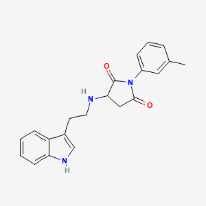 molecular formula C21H21N3O2 B5489685 3-{[2-(1H-indol-3-yl)ethyl]amino}-1-(3-methylphenyl)pyrrolidine-2,5-dione 