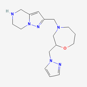 molecular formula C16H24N6O B5490139 2-{[2-(1H-pyrazol-1-ylmethyl)-1,4-oxazepan-4-yl]methyl}-4,5,6,7-tetrahydropyrazolo[1,5-a]pyrazine dihydrochloride 
