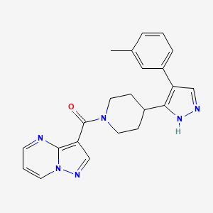 molecular formula C22H22N6O B5490187 3-({4-[4-(3-methylphenyl)-1H-pyrazol-5-yl]piperidin-1-yl}carbonyl)pyrazolo[1,5-a]pyrimidine 
