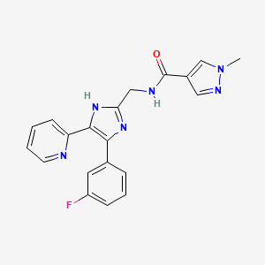 molecular formula C20H17FN6O B5490245 N-{[4-(3-fluorophenyl)-5-pyridin-2-yl-1H-imidazol-2-yl]methyl}-1-methyl-1H-pyrazole-4-carboxamide 