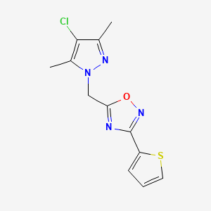 molecular formula C12H11ClN4OS B5490355 5-[(4-chloro-3,5-dimethyl-1H-pyrazol-1-yl)methyl]-3-(2-thienyl)-1,2,4-oxadiazole 