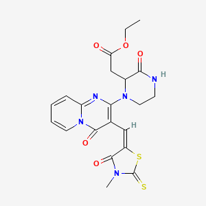 ethyl (1-{3-[(3-methyl-4-oxo-2-thioxo-1,3-thiazolidin-5-ylidene)methyl]-4-oxo-4H-pyrido[1,2-a]pyrimidin-2-yl}-3-oxo-2-piperazinyl)acetate