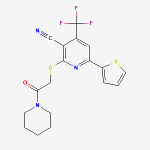 2-{[2-oxo-2-(1-piperidinyl)ethyl]thio}-6-(2-thienyl)-4-(trifluoromethyl)nicotinonitrile