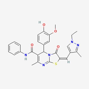 molecular formula C28H27N5O4S B5490878 2-[(1-ethyl-3-methyl-1H-pyrazol-4-yl)methylene]-5-(4-hydroxy-3-methoxyphenyl)-7-methyl-3-oxo-N-phenyl-2,3-dihydro-5H-[1,3]thiazolo[3,2-a]pyrimidine-6-carboxamide 