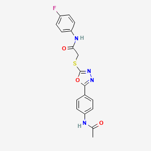 molecular formula C18H15FN4O3S B5490909 2-({5-[4-(acetylamino)phenyl]-1,3,4-oxadiazol-2-yl}thio)-N-(4-fluorophenyl)acetamide 