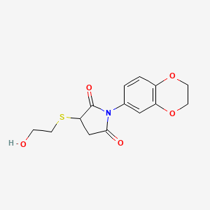 molecular formula C14H15NO5S B5490983 1-(2,3-dihydro-1,4-benzodioxin-6-yl)-3-[(2-hydroxyethyl)thio]pyrrolidine-2,5-dione 