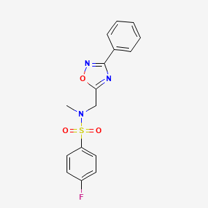 molecular formula C16H14FN3O3S B5491112 4-fluoro-N-methyl-N-[(3-phenyl-1,2,4-oxadiazol-5-yl)methyl]benzenesulfonamide 