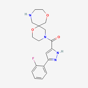 molecular formula C18H21FN4O3 B5491127 4-{[3-(2-fluorophenyl)-1H-pyrazol-5-yl]carbonyl}-1,8-dioxa-4,11-diazaspiro[5.6]dodecane 