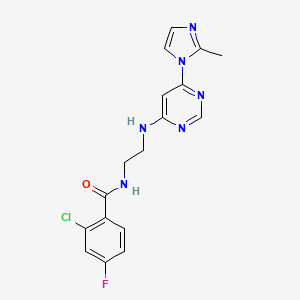 molecular formula C17H16ClFN6O B5491144 2-chloro-4-fluoro-N-(2-{[6-(2-methyl-1H-imidazol-1-yl)-4-pyrimidinyl]amino}ethyl)benzamide 