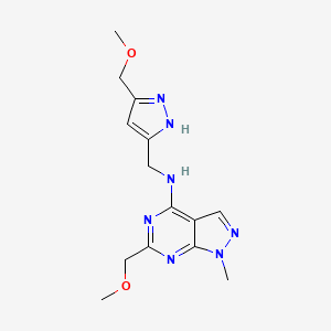 molecular formula C14H19N7O2 B5491162 6-(methoxymethyl)-N-{[5-(methoxymethyl)-1H-pyrazol-3-yl]methyl}-1-methyl-1H-pyrazolo[3,4-d]pyrimidin-4-amine 