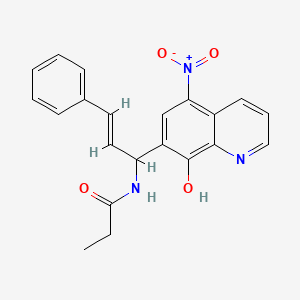 molecular formula C21H19N3O4 B5491213 N-[1-(8-hydroxy-5-nitro-7-quinolinyl)-3-phenyl-2-propen-1-yl]propanamide 