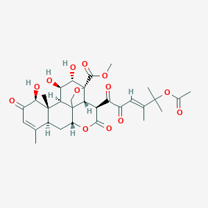 molecular formula C31H38O13 B054913 皮苦醇-3-烯-21-酸，15-((4-(乙酰氧基)-3,4-二甲基-1-氧代-2-戊烯基)氧基)-13,20-环氧-1,11,12-三羟基-2,16-二氧代-，甲酯，(1β,11β,12α,15β(E))- CAS No. 114586-21-9