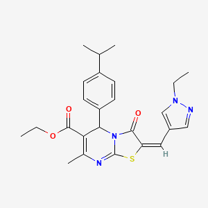 molecular formula C25H28N4O3S B5491367 ethyl 2-[(1-ethyl-1H-pyrazol-4-yl)methylene]-5-(4-isopropylphenyl)-7-methyl-3-oxo-2,3-dihydro-5H-[1,3]thiazolo[3,2-a]pyrimidine-6-carboxylate 