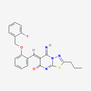 molecular formula C22H19FN4O2S B5491760 6-{2-[(2-fluorobenzyl)oxy]benzylidene}-5-imino-2-propyl-5,6-dihydro-7H-[1,3,4]thiadiazolo[3,2-a]pyrimidin-7-one 