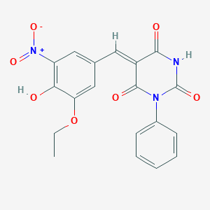 molecular formula C19H15N3O7 B5491865 5-(3-ethoxy-4-hydroxy-5-nitrobenzylidene)-1-phenyl-2,4,6(1H,3H,5H)-pyrimidinetrione 