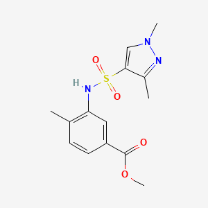 molecular formula C14H17N3O4S B5492199 methyl 3-{[(1,3-dimethyl-1H-pyrazol-4-yl)sulfonyl]amino}-4-methylbenzoate 