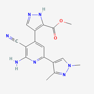molecular formula C16H15N7O2 B5492242 methyl 4-[2-amino-3-cyano-6-(1,3-dimethyl-1H-pyrazol-4-yl)pyridin-4-yl]-1H-pyrazole-3-carboxylate 